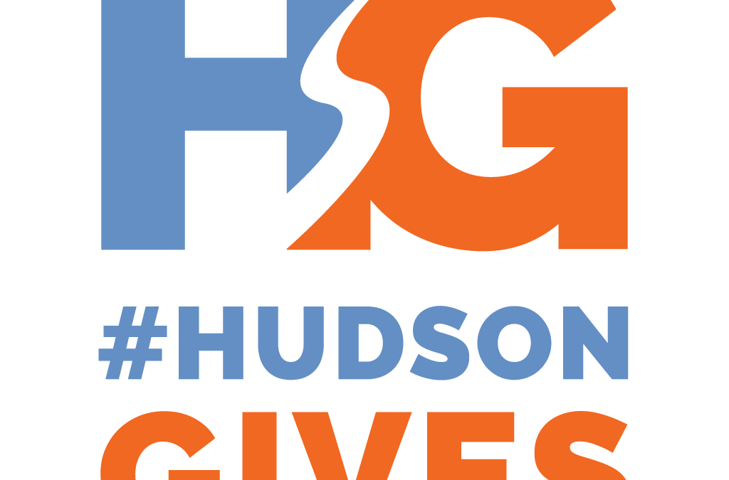 logo of HudsonGives with blue and orange lettering including a capital H and a G with a swerving line between them reminiscent of the Hudson River