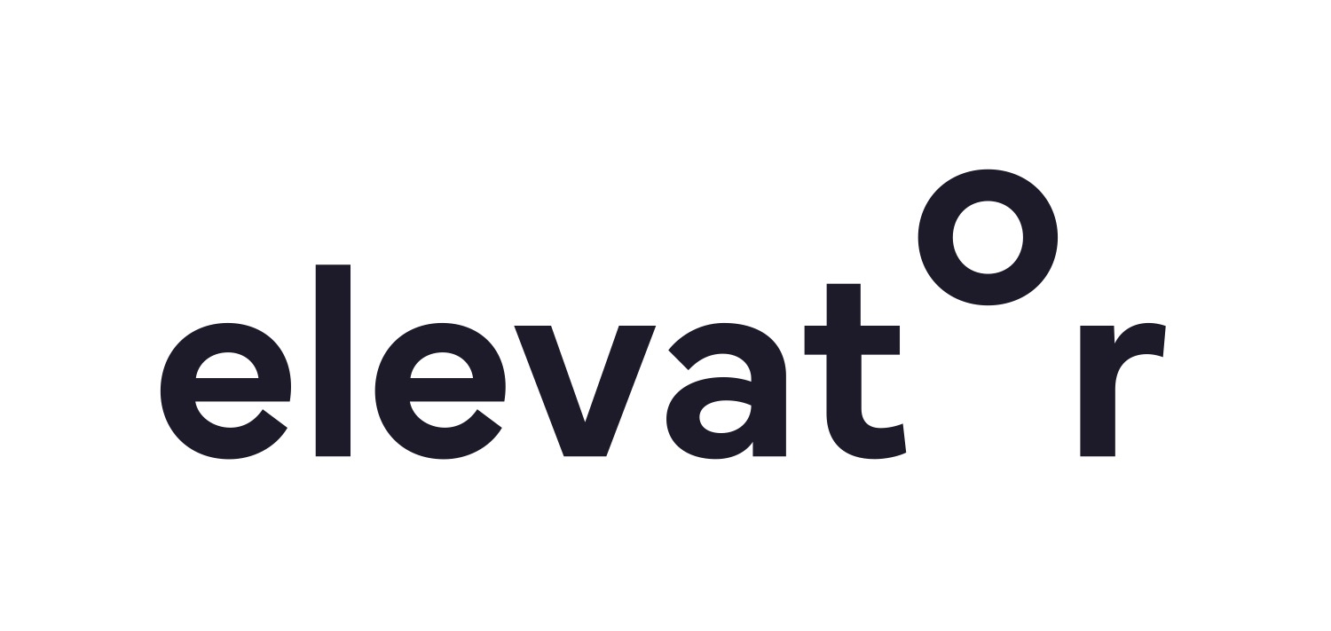 logo for elevator studios with the 'o' in the word rising above the other letters