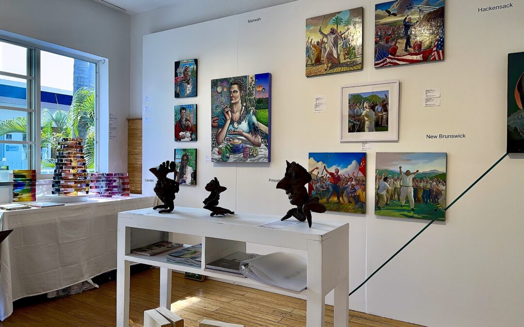 paintings and sculpture from Showcase 14C artists on display in booth at Aqua Art Miami