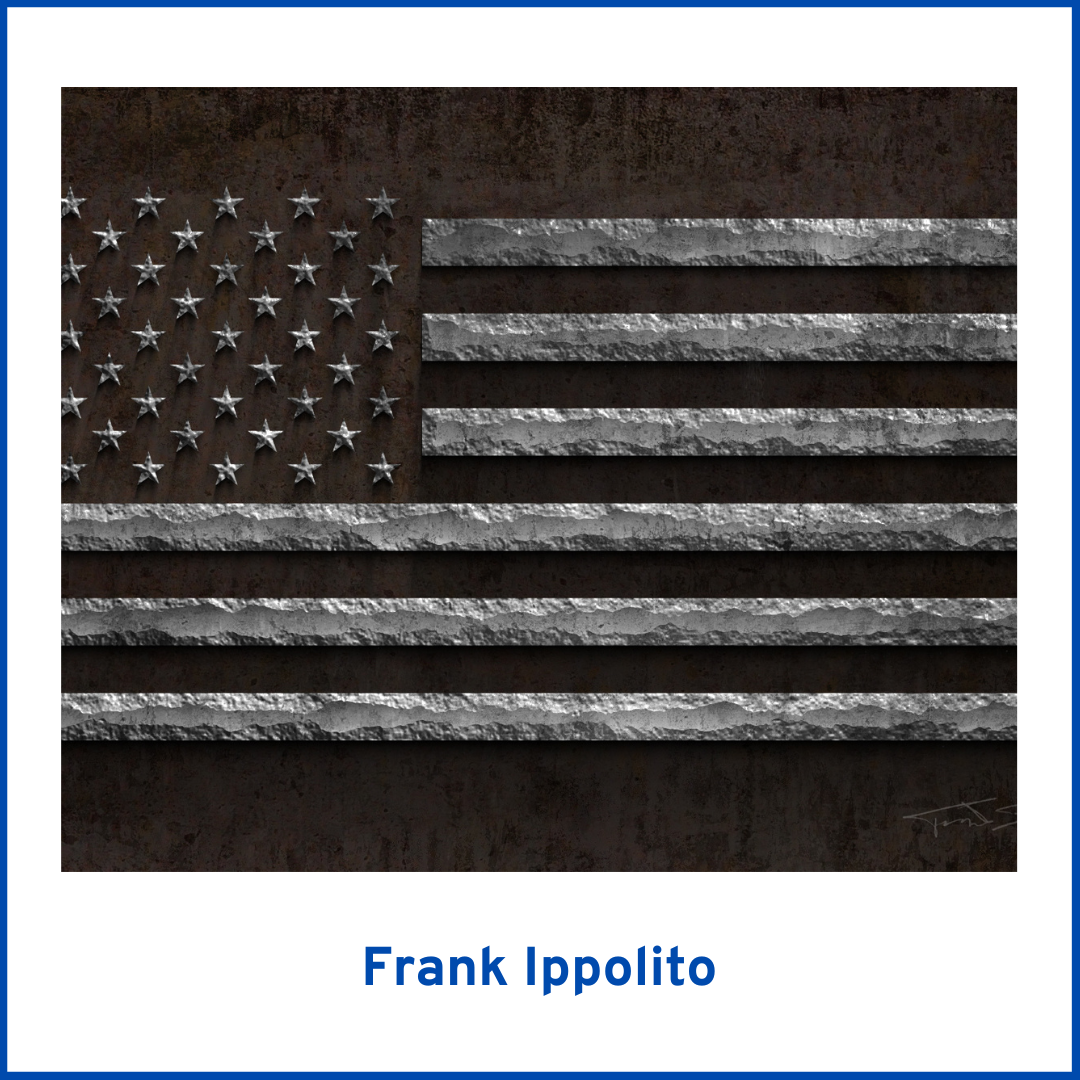 a photograph of a metal images of an American flag with the stripes slightly pitted and decaying